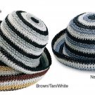 Hat Hand Crocheted using Straw Ladies Wide Brim Straw Summer Sun  TOYO Bowler