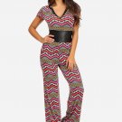Jumpsuit with Sexy Faux Leather at Midriff. Slinky with Tribal Print size M