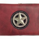 Brick Red Silver Star Clutch Wallet Purse with the Lone Star State