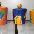 6pc Clay Art Ceramic Canisters Entitled Toscano Garden Vegetables Theme