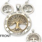 Large Pendant & Earring Set Tree of Life Gold & Silver