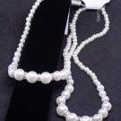 Two Strand Faux Pearl Necklace with Silver Crystals
