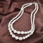 Two Strand Faux Pearl Necklace with Silver Crystals