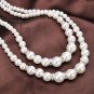 Two Strand Faux Pearl Necklace with Silver Crystals