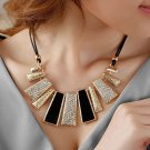 18" Panel Crystal and Epoxy Deco Necklace Yellow Gold Enhanced