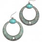Aztec textured turquoise and crystal hoop drop earring
