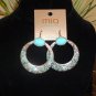 Aztec textured turquoise and crystal hoop drop earring