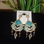 Aztec Warrior Princess Style Earrings Faux Turquoise and Crystals