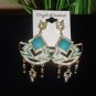 Aztec Warrior Princess Style Earrings Faux Turquoise and Crystals