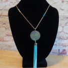 Beautiful Patina Pendant with Tassel Necklace 40" long
