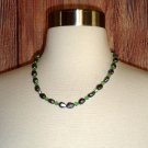 Necklace Cultured Freshwater Pearl and Green Glass Facet Beads