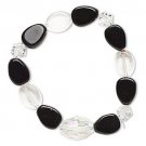 Simple Black and White Glass Bead Stretch Bracelet