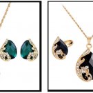 3Pc Fashion Jewelry Faux Rhinestones Choice or Black or Green "Dragon Tears"