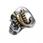 Stainless Steel Scorpion Skull Ring Gold Scorpion on a Steel Silver Skull