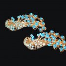 2 Blue Crystal Peacock Hair Barrettes Girls or Adult