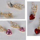 Earrings Crystal Hearts with Wings Choose Color Red Pink or Clear