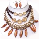 Three Strands Beads Shells Necklace Pastel Winter Colors