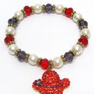 Red Hat Stretch Bracelet Faux Pearls with Red and Purple Beads Hat Charm
