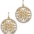 Gold Around the Edge Crystal Center Metal Filigree Round Earrings