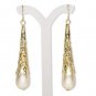 Elegant Trumpet Shape Drop earrings Gold and Pearl