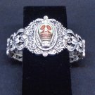 Crystal Green Angry Skull sculptured metal stretch bracelet