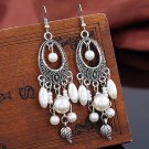 Vintage Style Earrings with Faux Pearl Beads on Silver Drop Earrings