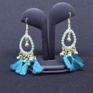 Summer Hoop Earrings Color Choice Teal Color With Tassels