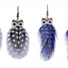 Owl Earrings with Real Feathers Yes we are cute!
