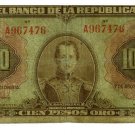 COLOMBIA BANKNOTE 100 PESOS ORO AGOSTO 07 -1947 6 DIGITS--CO-510