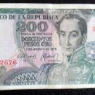 BANKNOTE COLOMBIA 200 PESOS ORO 7 Ago 1975 9 Digitos REF CO-515-
