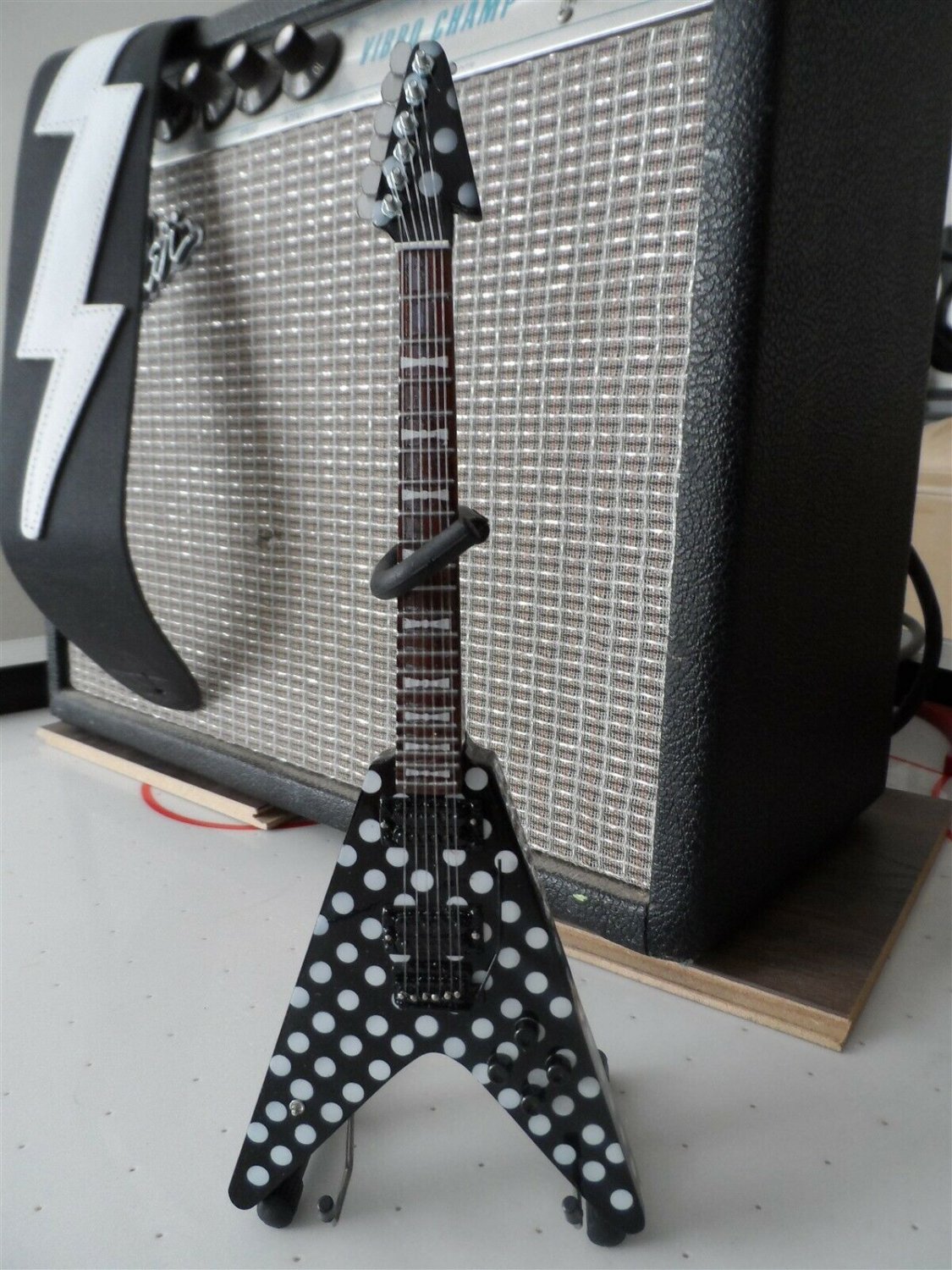 RANDY RHOADS Flying V "Harpoon" Replica Polka Dot 1:4 Scale Guitar ~Axe Heaven~