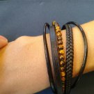 5 String Leather Bracelet with Tiger Eye Beads & Magnetic Clasp