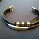 2 Strand Black PU Leather / Steel Bracelet. Be a Rockstar! ~New~