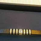 7 Stainless Steel Bands Black PU Leather Bracelet. Be a Rockstar! ~New~
