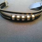 3 Strand Beaded Black PU Leather / Steel Bracelet. Be a Rockstar! ~New~