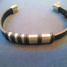 Stainless Steel Beaded Black PU Leather Bracelet. Be a Rockstar! ~New~