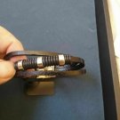 3 Strand Black PU Leather / Steel Bracelet. Be a Rockstar! ~New~