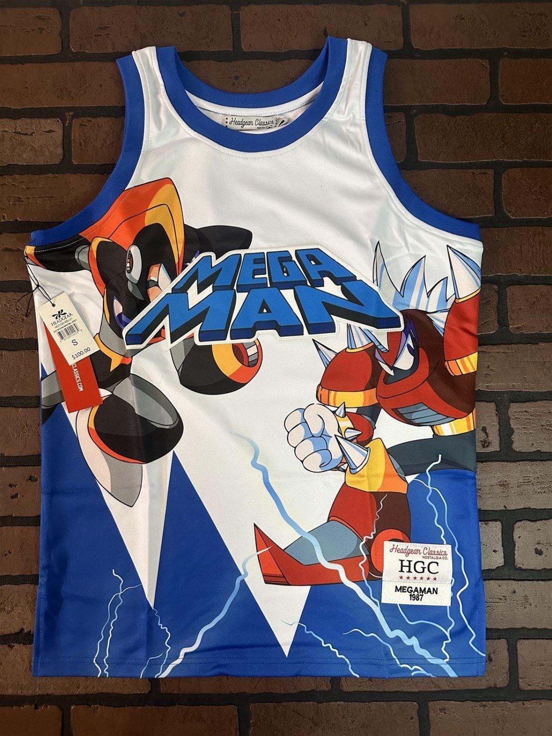 MEGA MAN White Headgear Classics Basketball Jersey ~Never Worn~ S L