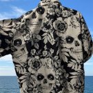Big Skull Hawaiian Shirt Mens Tropical Button-Up Casual Aloha Beachwear~New~S-XL