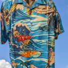 Surfing Skeleton Hawaiian Shirt Men’s Tropical Button-Up Aloha Beachwear ~New~