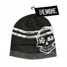 Beware Skull Knit Beanie Gray/White