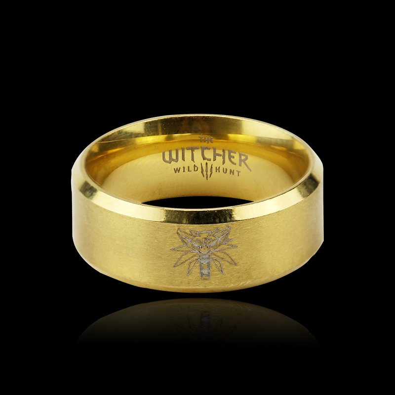 Hot Game The Witcher 3 Ring Wild Hunt Medallion Gold Stainless Steel Black