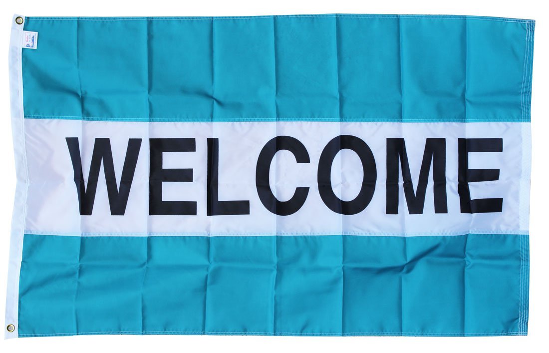 Welcome -3"X5" Nylon Flag (teal/white/teal)