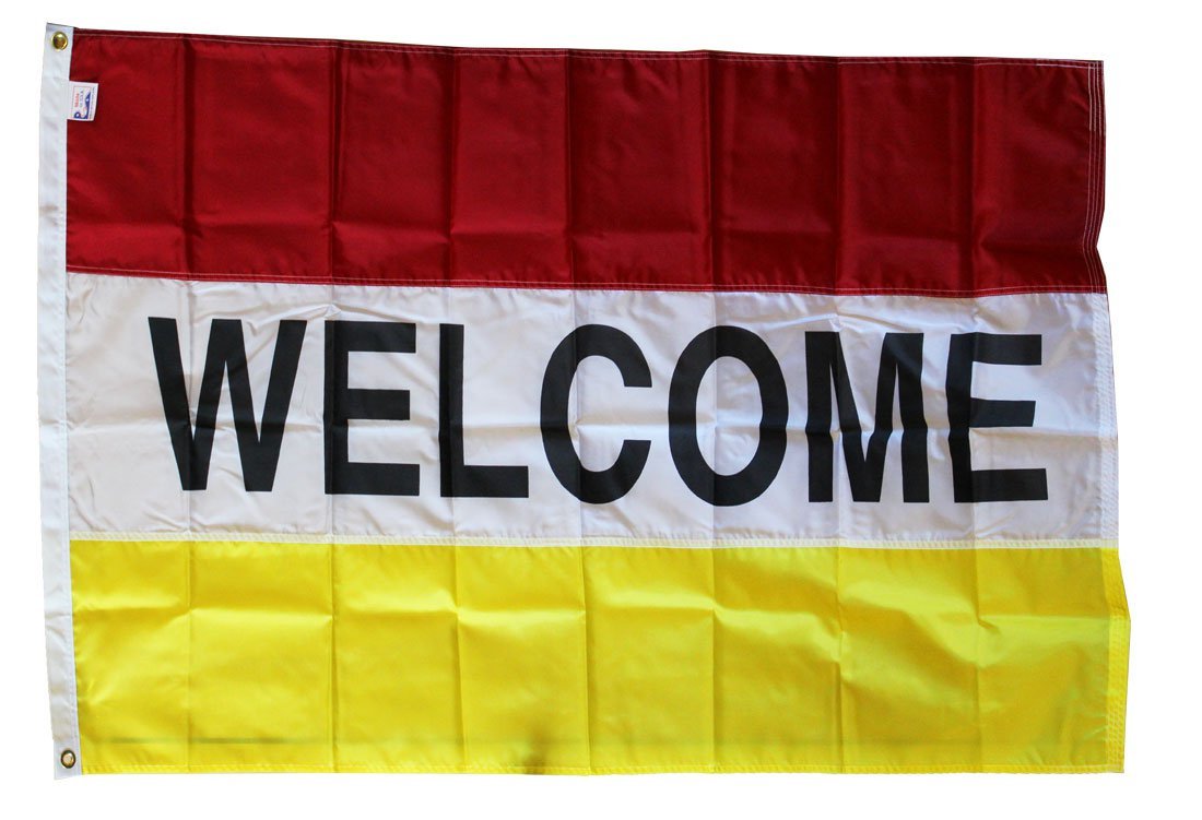 Welcome -3"X5" Nylon Flag (red/white/yellow)