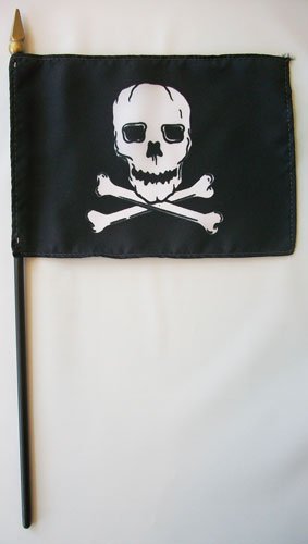 Jolly Roger - 4"" x 6""  Stick Flag