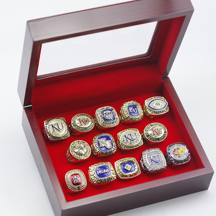 Set 14 PCS Kansas Jayhawks NCAA championship rings 11 size with case&i