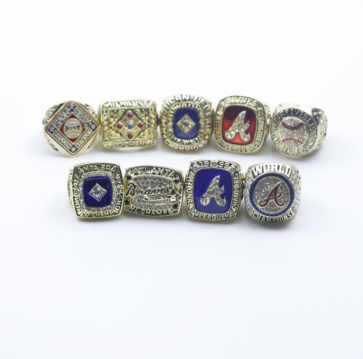 9PCS Atlanta Braves MLB world series championship rings 11 size withou