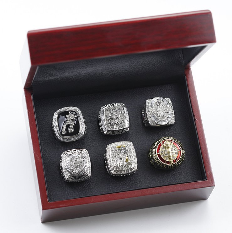 6PCS One Set San Antonio Spurs Basketball championship ring and HOF ri