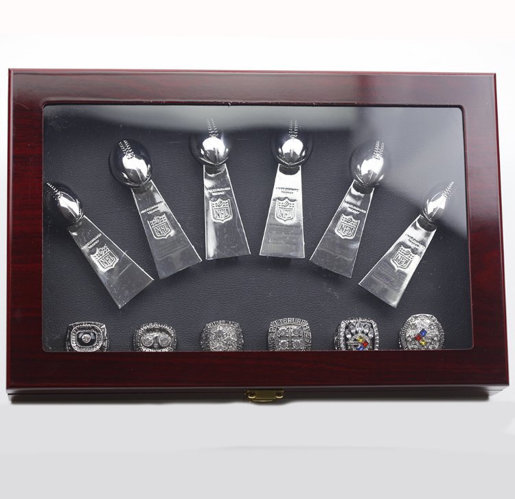 Silver 6PCS Pittsburgh Steelers Super bowl championship ring and Troph