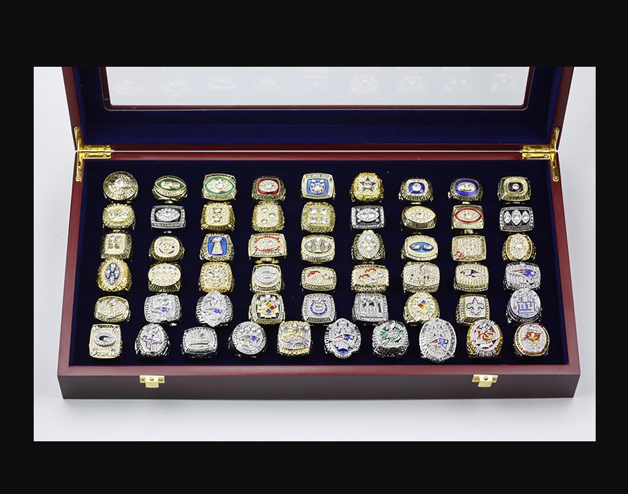Set 55PCS 1966-2020 NFL Super bowl championship rings 11 size with cas